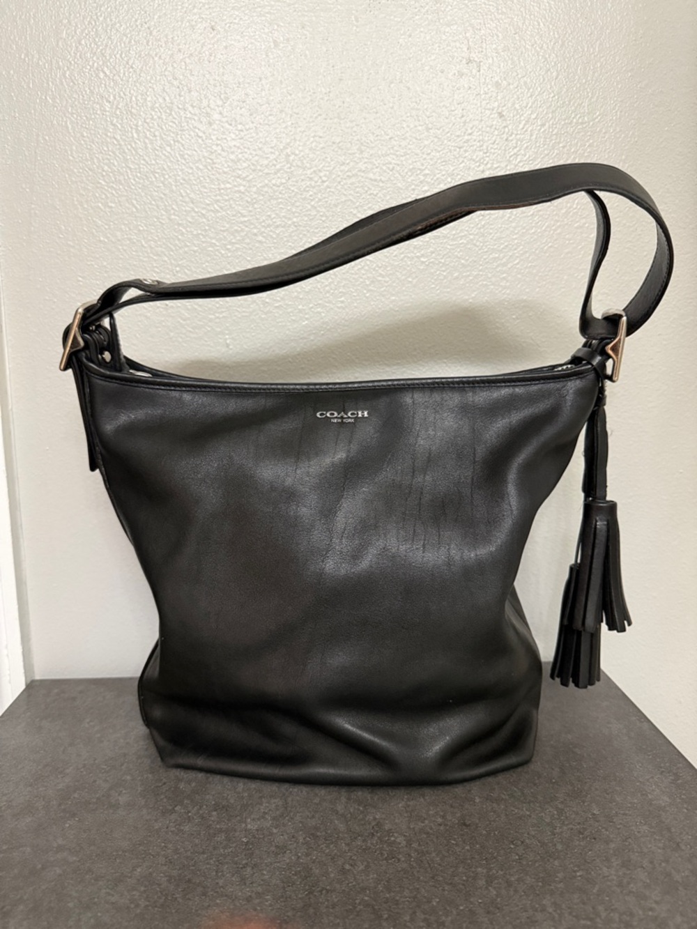 Coach Black Leather  Legacy Hobo Shoulder Bag with Tassel